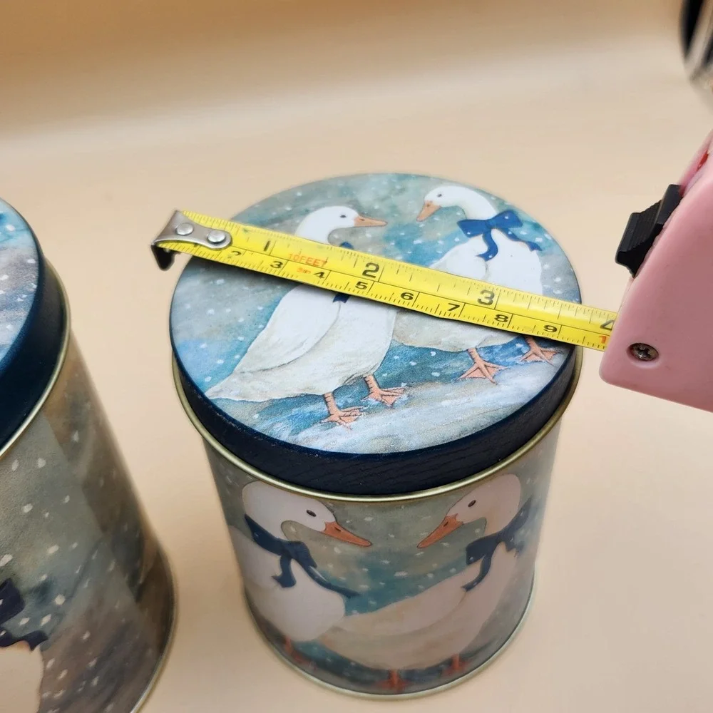 3pc Vintage Blue Ribbon Country Goose Nesting Tin Canisters Cottagecore Granny